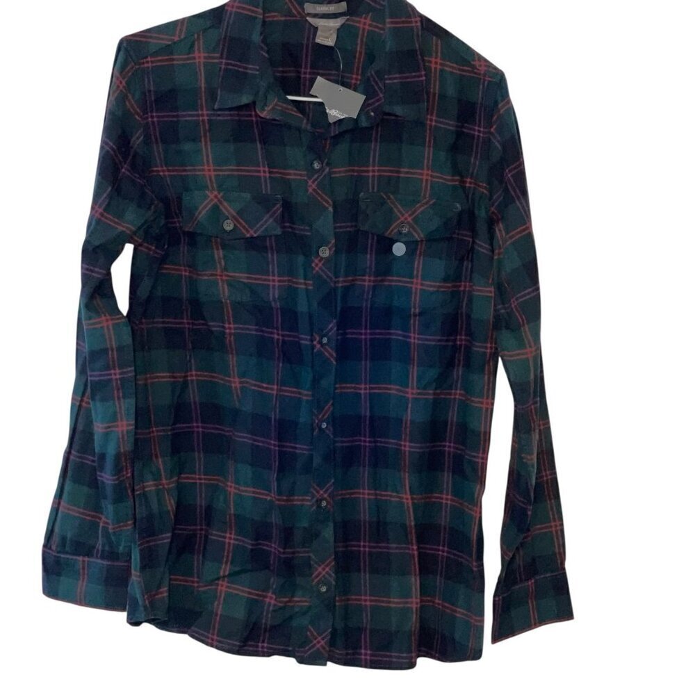 NEW Eddie Bauer Women’s Long Sleeve Button up Plaid Blouse Classic Fit Large